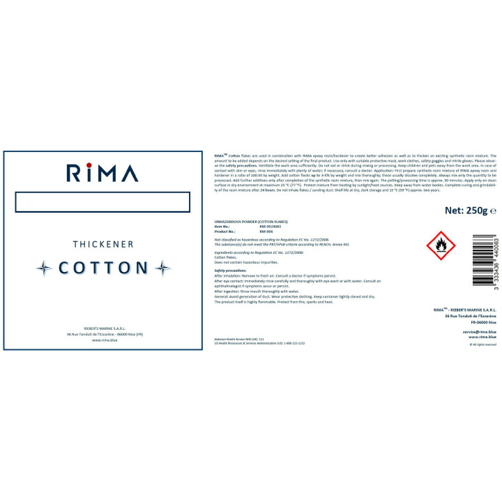 Flocons de coton pour résine époxy | Collage et réparation | RIMA